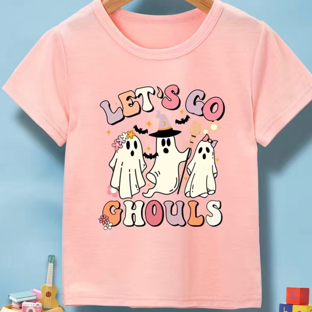 “Let's Go Ghouls'' Girls' Casual Lightweight Short Sleeve Cute Halloween Shirt